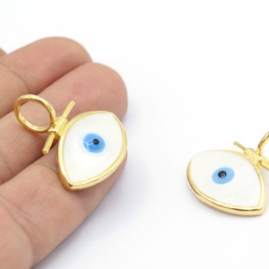 Eye Charms, Evil Eye Pendant, eye necklace, enamel eye, eye bracelet,  24k Shiny Gold Plated , 27,5x30mm - GLD1546-3