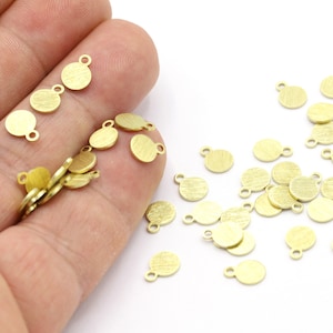 6x8 mm Raw brass Textured Round Stamping Blanks,  Round Disc Charms, Raw Brass Textured laser Scraping Disc, - RAW531