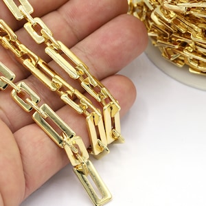 7,5x17mm 24 K Shiny Gold Plated Rectangle Chain, Bulk Chains, Handmade Gold Plated Chains, Necklace Findings, Bracelet - CHN521