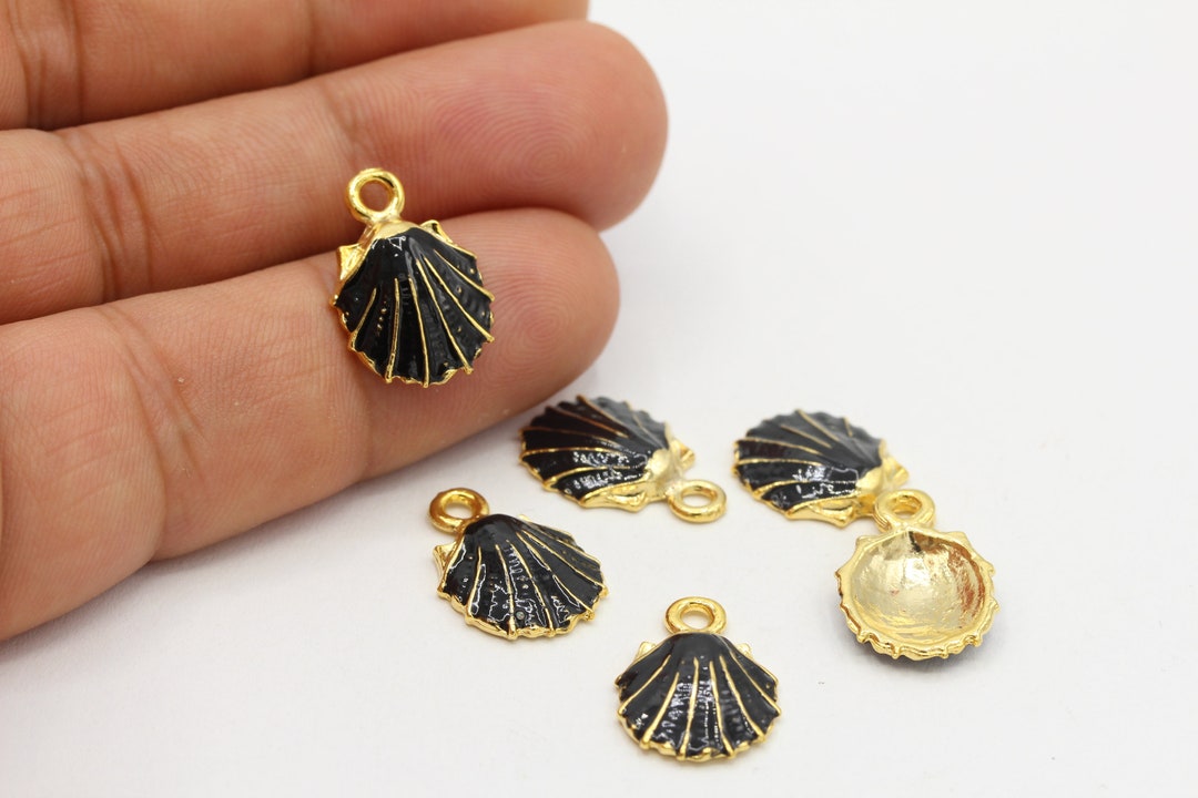 12x18mm 24 K Shiny Gold Plated Shell Charms , Enamel Oyster Charms ...