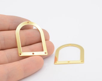 28x35mm 24 k Shiny gold plated  D Shape Charms  , multi Hole,  GLD-1050