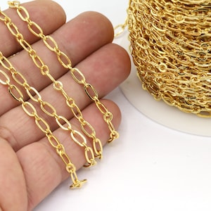 4 x 8 mm 24 k 光沢のある金メッキオーバルチェーン、バルクチェーン、ハンドメイド金メッキチェーン、- CHN510