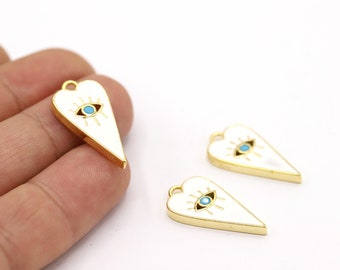 Colgante de ojo chapado en oro brillante de 24 quilates, 13,5 x 27 mm, colgante de ojo turco, collar de ojo, ojo esmaltado, colgantes de ojo, ojo esmaltado chapado en oro - GLD2281