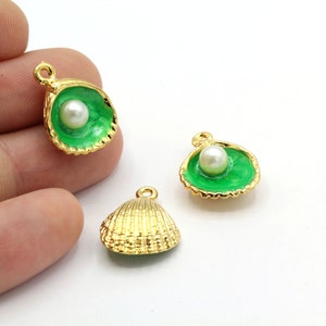 15x20mm 24 k Shiny Gold Plated Pearl Shell Pendants , Pearl Charms , Oyster Pendants , Necklace Findings - GLD-1333-6