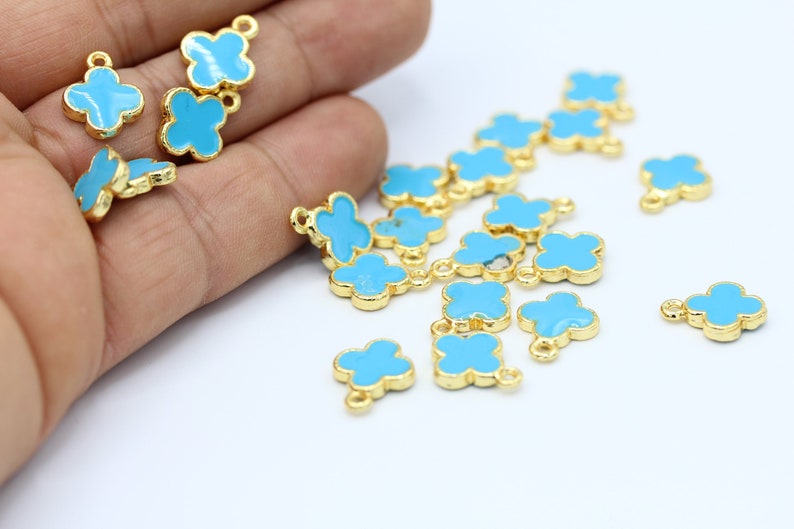 GLD326 11x15mm Shiny Gold Plated Enamel Clover Charms