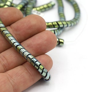 6mm Green Color Snake Column Hematite Beads, Hematite Beads, Necklace Findings, Bracelet, 1 Strand - Approximately 120 Beads - BK142