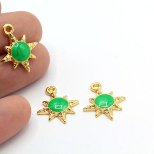 17x21mm 24 k Shiny Gold Plated green Enamel Pole Star Charms , Enamel Pole Star Charms , Medallion Pendant ,  Necklace Findings - GLD882-1