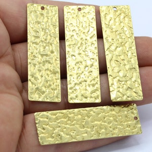 15x50mm Raw Brass Hammared Bar Charms , Rectangle Disc - RAW88