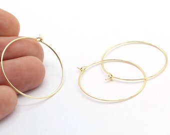 Pendientes de aro chapados en oro brillante de 24 quilates de 30 mm, pendientes circulares, ganchos para orejas - GLD416