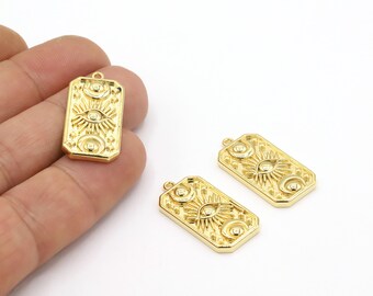 14 x 28 mm Breloques médaillon en plaqué or brillant 24 carats, breloques oeil plaqué or, breloques oeil, pendentif oeil, pendentif plaqué or - GLD2372
