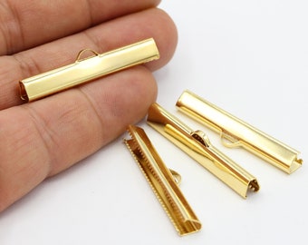 40mm 24 k Shiny Gold Plated Ribbon Clasp , Cord End , Tassel Clasp , Fastaners Clasp - GLD604