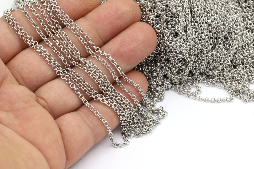 2.5 Mm Rhodium Plated Rolo Chains , Round Linked Chains , Ring Linked ...