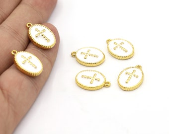 12x18mm 24 K Shiny Gold Plated Cross Necklace Charms, Necklace Findings, Cross Pendant, Cross, Pendant Findings, Enamel Charms - GLD2163
