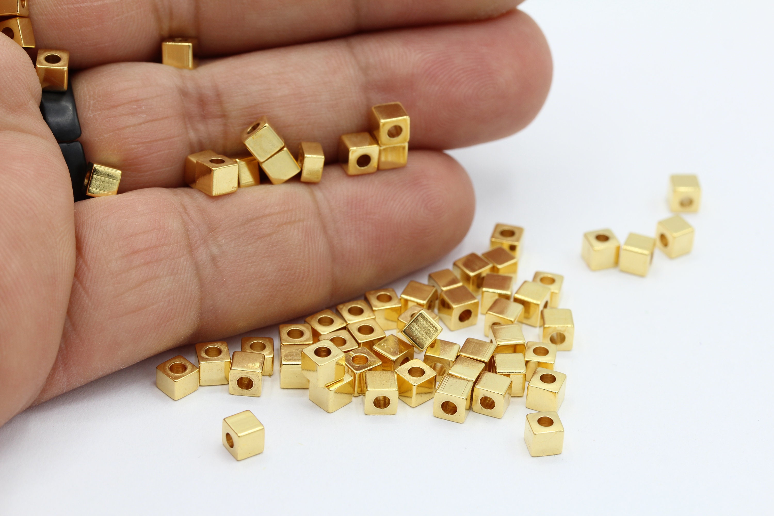 4mm 20pc Gold Barrel Beads / Cylinder Beads / Drum Spacer Beads, 4x4mm  Brushed Gold Beads for Jewelry Making 