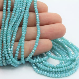 3mm  Crystal Beads , 1 Strand (140 pcs) , Rondelle Crystal Bead,  Faceted Full Strand Crystal Glass Bead ,turquoise color , TS-712