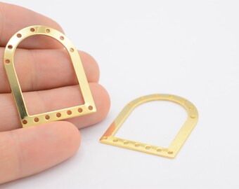 28x35mm 24 k Shiny gold plated  D Shape Charms  , multi Hole,  GLD-1056