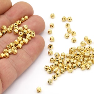 3,5mm 24 K Shiny Gold Plated Spacer Beads, Gold Plated Spacer Hexagon, Spacer Beads, Gold Plated Beads, Spacer Findings, Spacer - GLD2082