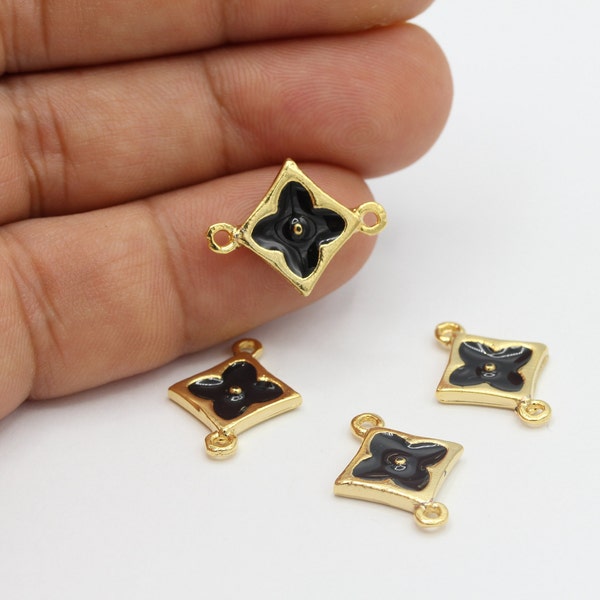 24 k Shiny Gold Plated Enamel Clover Charms , Bracelet Findings 15x20mm - GLD898