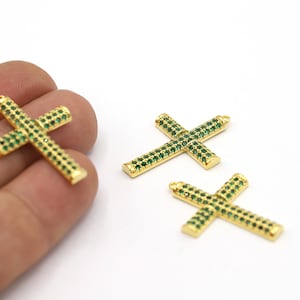 22x31mm 24 K Shiny Gold Plated Cross Pendant, Cross Charms, Cross Pendant, Zircon Cross Charms, Cubic Zirconia Cross, CZ Cross - GLD2260