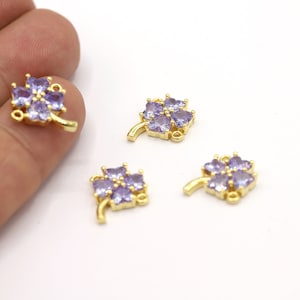 15x16,5mm 24 K Shiny Gold Plated Clover Charms, Clover Bracelet, CZ Clover Charms, Gold Plated Clover, Gold Plated Charms, CZ Clover - CZ309