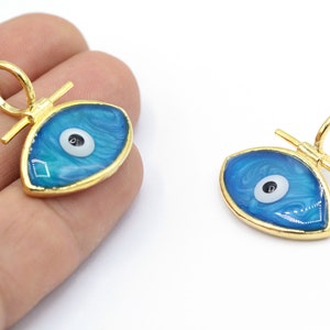 Eye Charms, Evil Eye Pendant, eye necklace, enamel eye, eye bracelet,  24k Shiny Gold Plated , 27,5x30mm - GLD1546-1