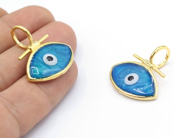 Eye Charms, Evil Eye Pendant, eye necklace, enamel eye, eye bracelet,  24k Shiny Gold Plated , 27,5x30mm - GLD1546-1