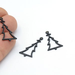 Black Plated Pine tree Charms, Black Plated Necklace Findings , Black Plated Christmas tree necklace, 1 Pcs 15x28mm-TS804 | Christmas Gifts