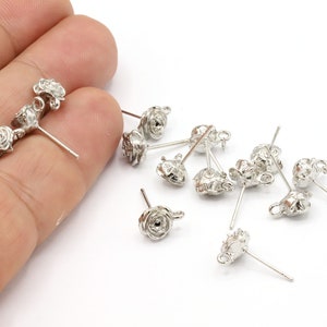 10x17mm Rhodium Gold Plated Rose Earring , Rhodium Stud Earring , Rhodium Earring, Earring Findings - RDM958