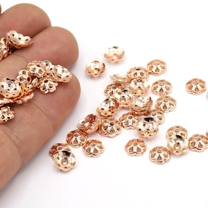 7,5mm Rose Gold Plated Bead Caps, Cord End, Cord Tip, Solid End Cap, Tassel Cap,Rose Gold Plated Findings, Bead Cap - RSG360