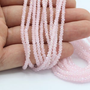 2mm  Crystal Beads , 1 Strand (190 pcs) , Rondelle Crystal Bead,  Faceted Full Strand Crystal Glass Bead ,pink  color , TS-701
