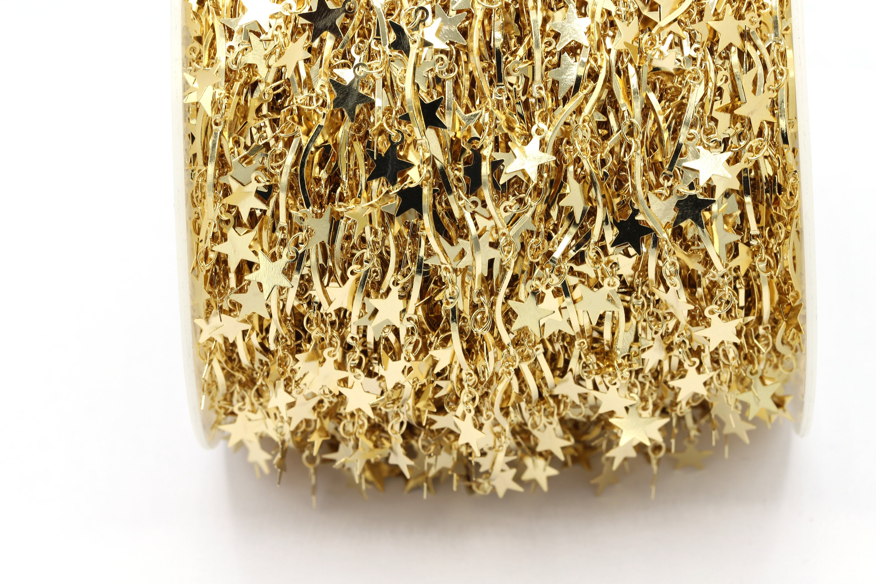 しん　Chapado en Laton ゴールド　Mgs-18 24 K Shiny Gold Plated Star Chains, Star Chains, Star Chain