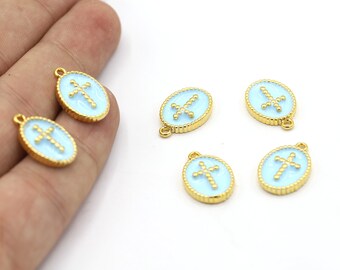12x18mm 24 K Shiny Gold Plated Cross Necklace Charms, Necklace Findings, Cross Pendant, Cross, Pendant Findings, Enamel Charms - GLD2162