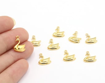 10x12mm 24 K Shiny Gold Plated Swan Charms, Animal Charms, Animal Pendants, Swan Pendants, Swan Charms - GLD2417