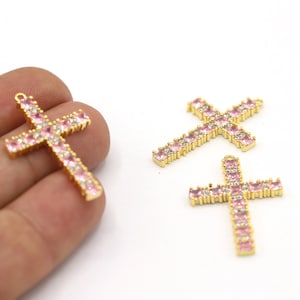 22x34mm 24 K Shiny Gold Plated Cross Pendants, Cross Charms, Micro Pave Cross Pendant, Zircon Cross Charms, Cubic zirconia Cross - GLD2255