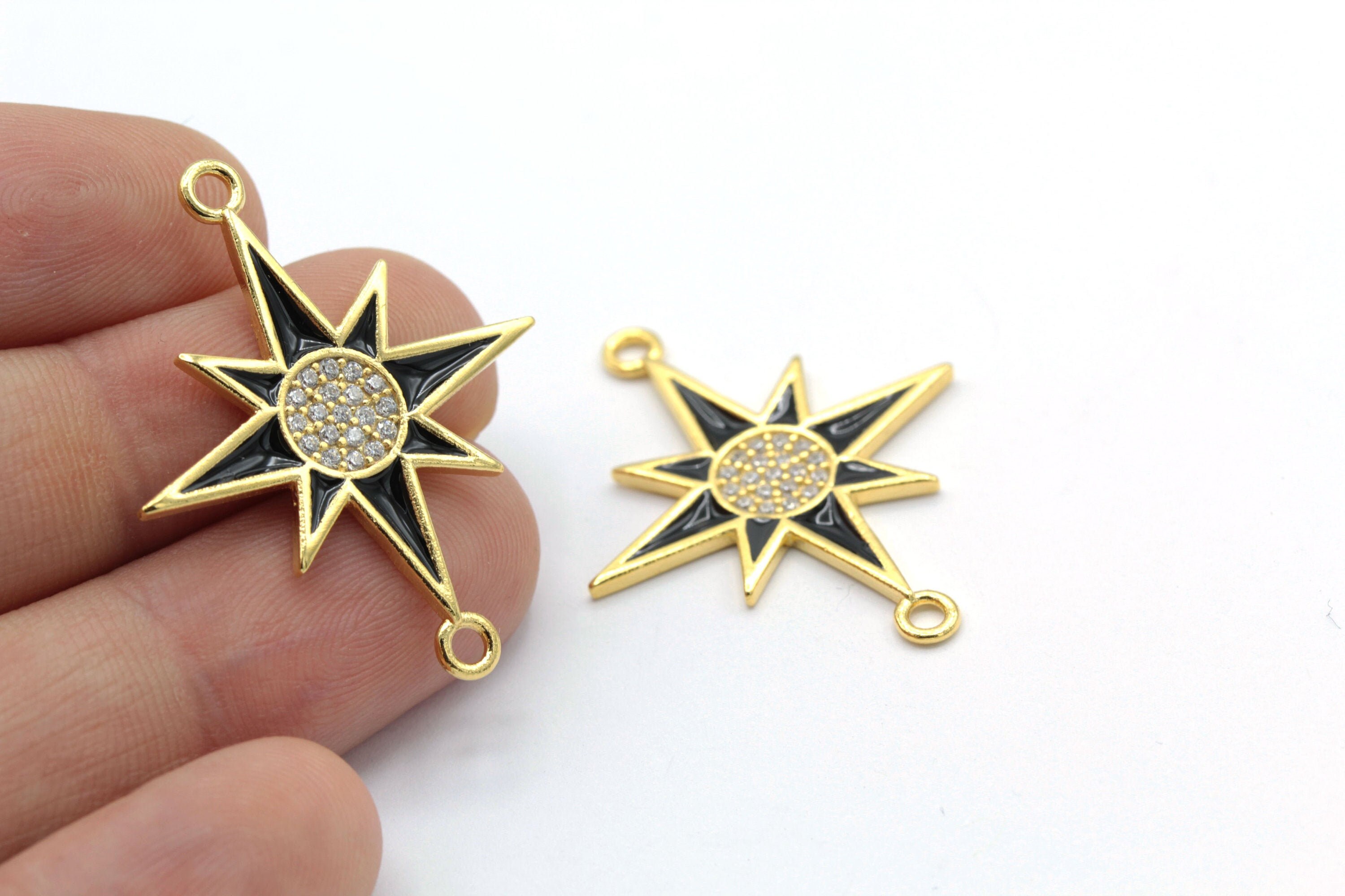 28x36mm 24 K Shiny Gold Plated CZ Micro Pave North Star