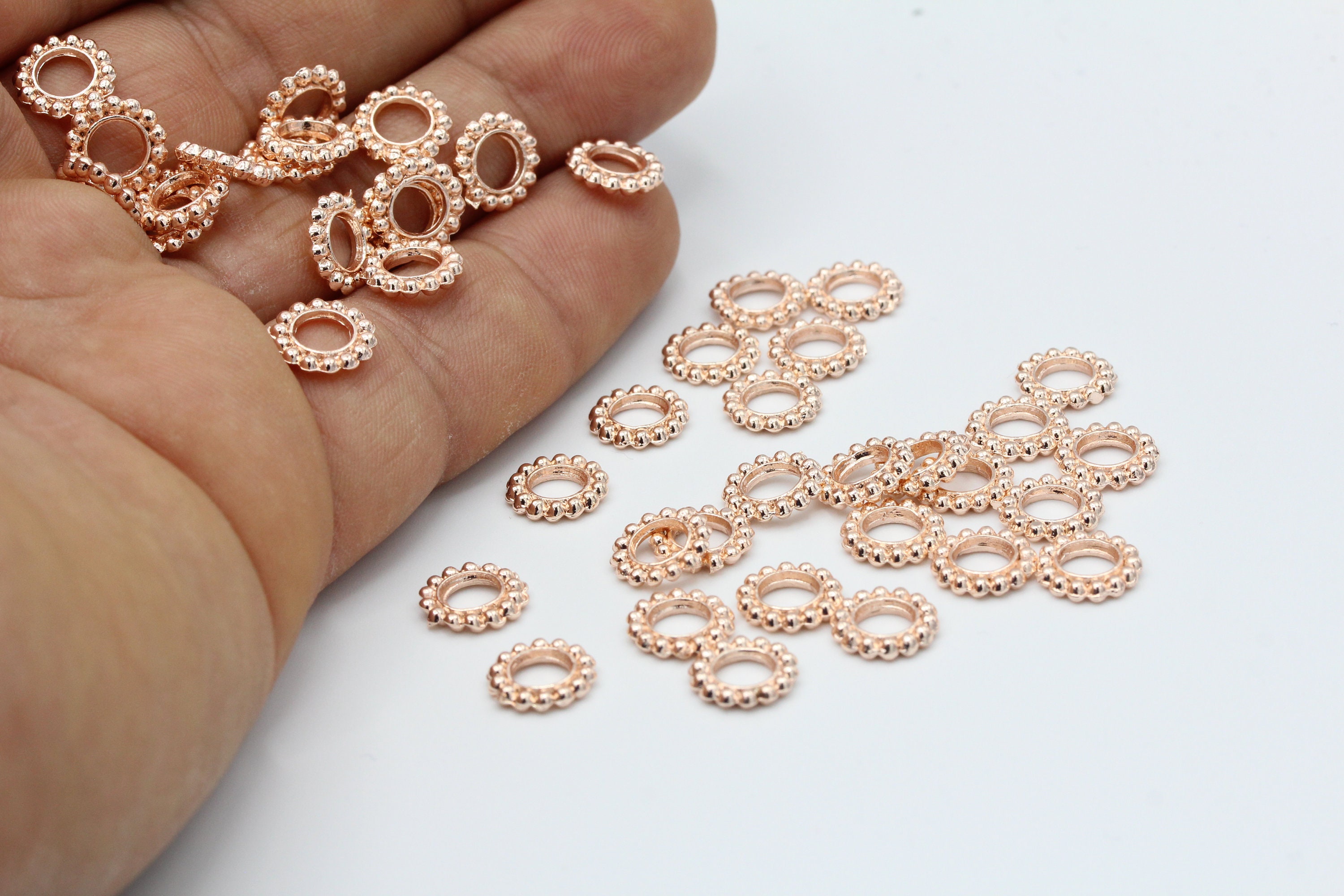 8mm Rose Gold Beads, Brushed Saucer Rose Gold Beads for Jewelry Making 