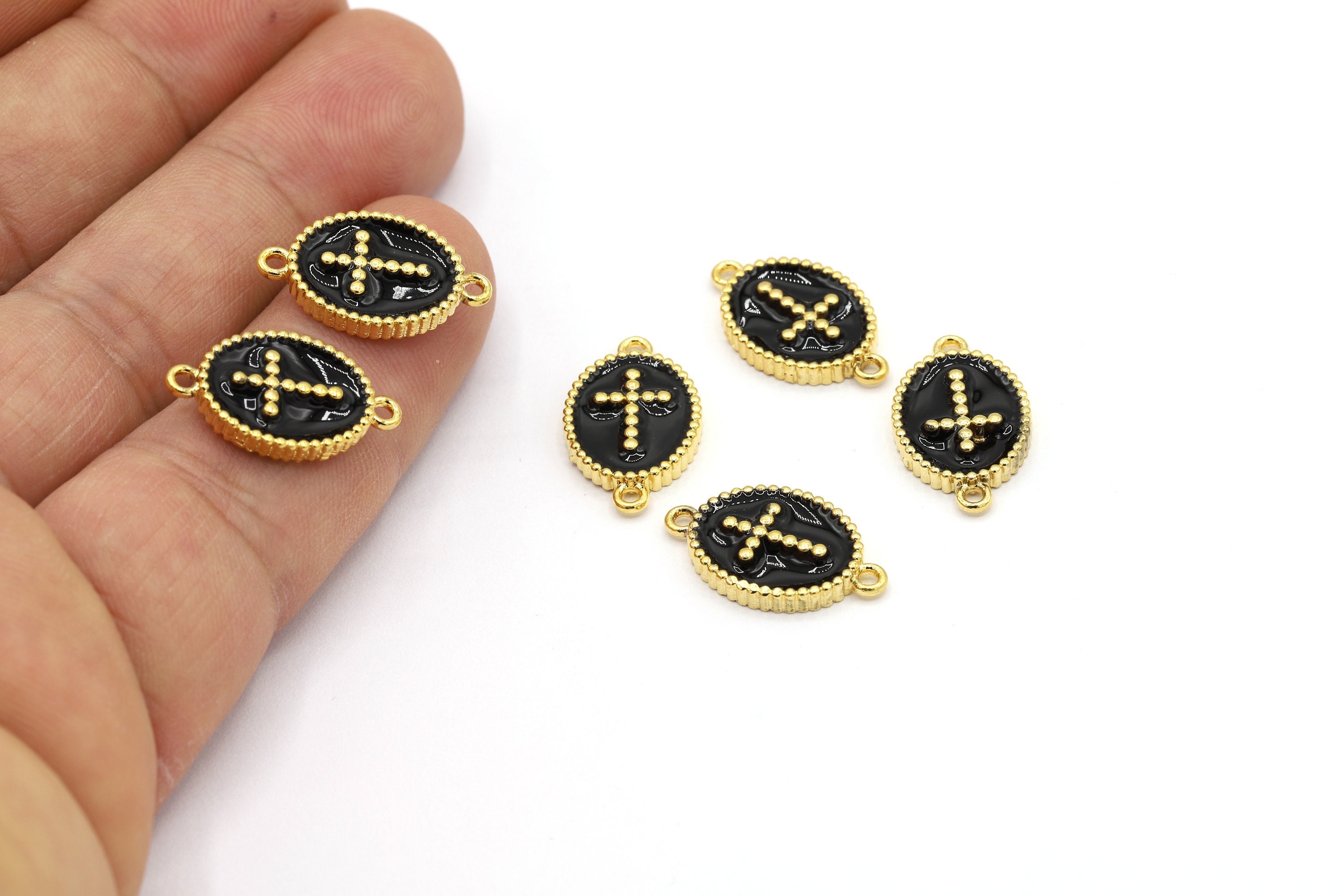 12 x 20 mm 24 K 光沢ゴールドメッキ クロスブレスレットチャーム