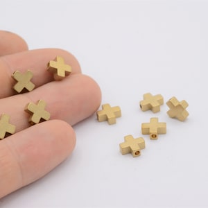 8mm shiny Raw brass Cross Charms  - RAW-409