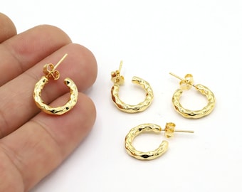 15,5 x 24 mm 24 K glänsande guldpläterade örhängen, örhängesdetaljer, Creoler, Förgyllda örhängen, Örhänge med stift - GLD2296