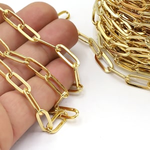 6,5x16mm 24 K Shiny Gold Plated Rectangle Chain, Bulk Chains, Handmade Gold Plated Chains, Necklace Findings, Bracelet - CHN610