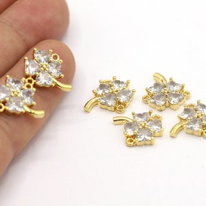 15x16,5mm 24 K Shiny Gold Plated Clover Charms, Clover Bracelet, CZ Clover Charms, Gold Plated Clover, Gold Plated Charms, CZ Clover - CZ309