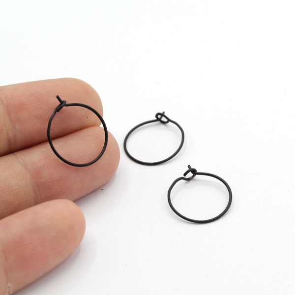 Cerchi per orecchini in ottone placcato nero da 15 mm, orecchini a cerchio - TS145