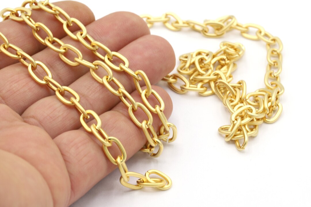 6.5x10mm 24 K Mat Gold Plated Chain , Mat Gold Plated Handmade Chain ...