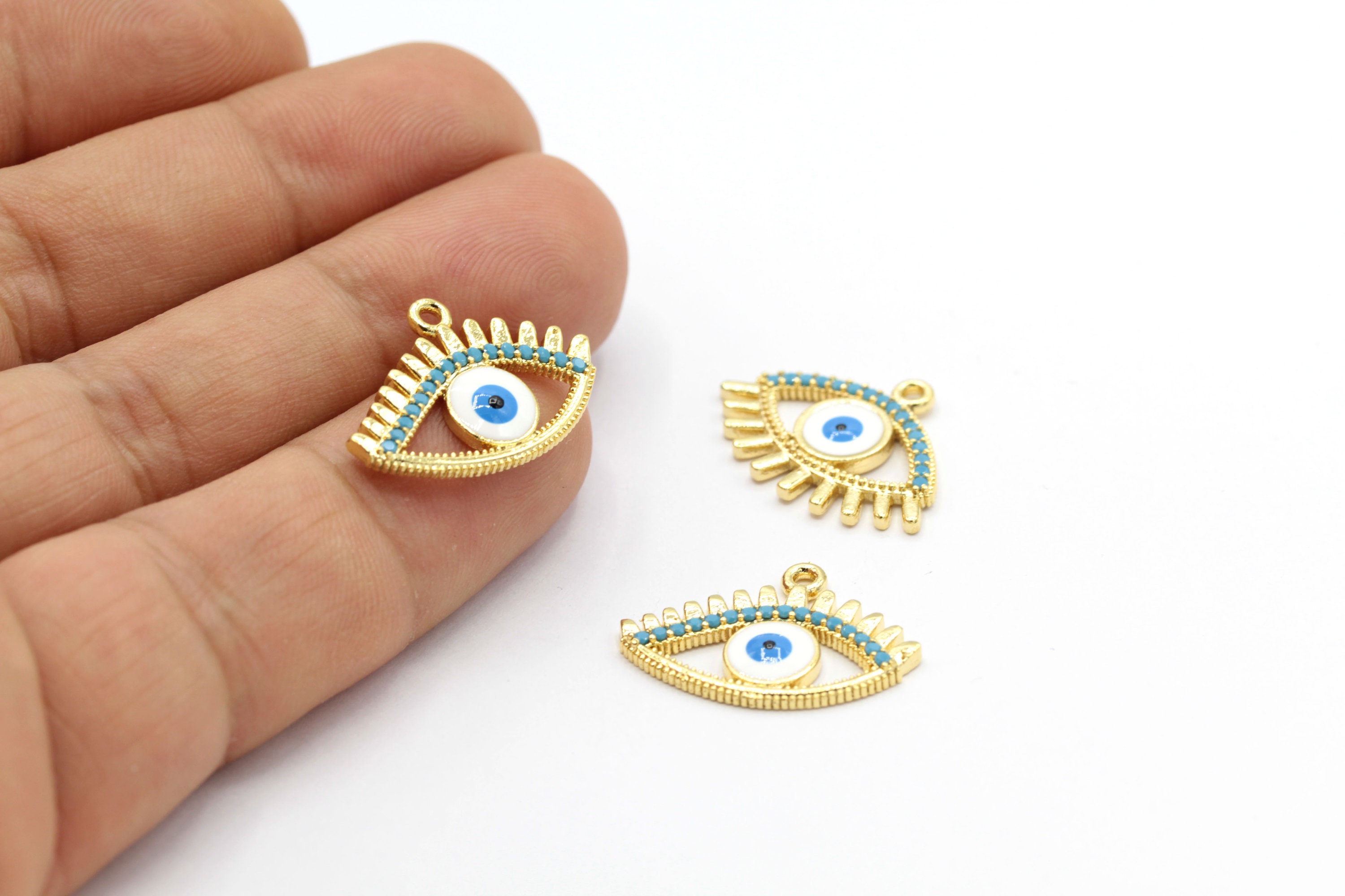 17x23mm 24 k Shiny Gold Plated CZ Micro Pave Eye Oval Pendant , CZ Pave Eye Charms , Cubic Zirconia Eye  Bracelet Charms -GLD1402-3