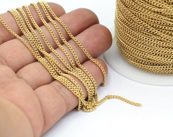 2 x 3 mm 24 k glänzend vergoldete Ketten, runde Ketten, dünne Halskette Kette - CHN354