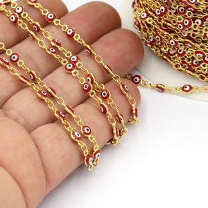 4,5mm 24 k Shiny Gold Plated Linked Evil Eye Chains, Foot Chains, Rosary Chain, Channel Set Chains,  Necklace Findings - CHN542