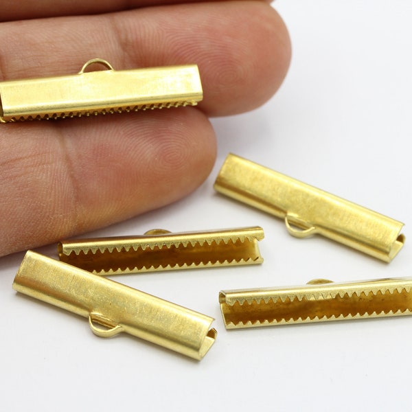 30mm Raw Brass Ribbon Clasp , Cord End , Tassel Clasp , Fastaners Clasp - RAW262