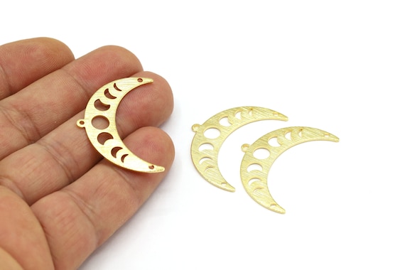 その他 moon 2 Pcs 25x35mm 24 K Shiny Gold Plated Moon Charms, Brushed