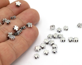 5mm Rhodium Plated Clover Beads, Spacer Beads, Clover Spacer Beads, Rhodium Plated Clover Charms, Rhodium Findings, Clover Findings - RDM848