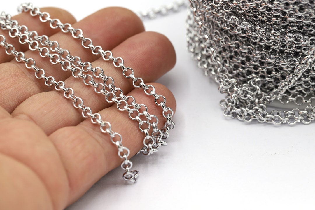 4mm Rolo Chain 4mm Rhodium Plated Rolo Chains, Round Linked Chains, Ring Linked Chains ...
